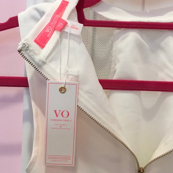 VO Jeans NWT White Crop Mesh Cut Out Tank Sz S/0 - Picture 5 of 6